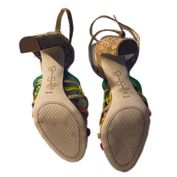 Jessica Simpson Muti Color Sandals With Cork Stack Heels Size 8M - Picture 6 of 9